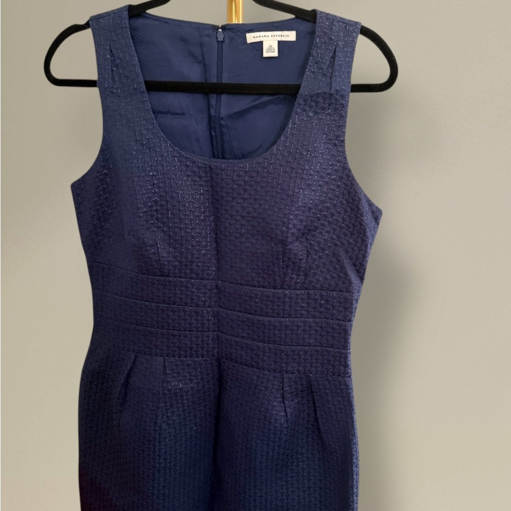 Banana Republic Navy Sheath Dress Size 10 Sleeveless Shimmer Work Style Shimmer - Picture 3 of 13